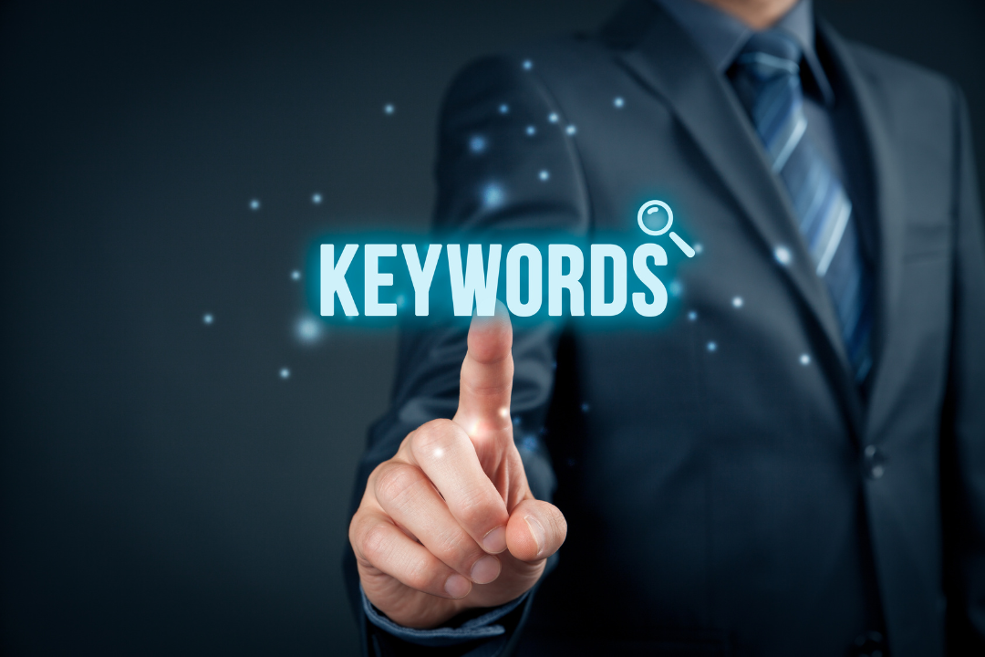 Illustration of the keyword research process using SEO tools and brainstorming.